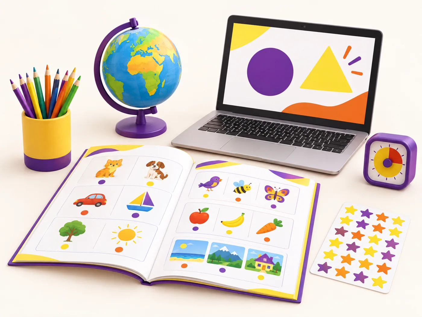 Иллюстрация: учебный уголок для занятий английским, 7–10 лет